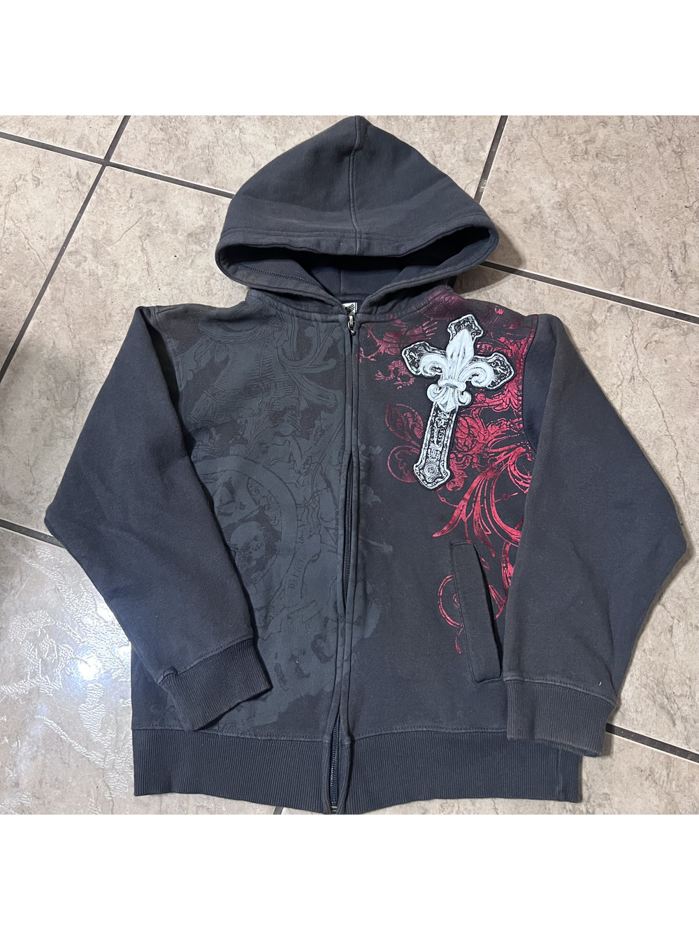 Y2k Avirex Kids Grunge Affliction Style Full Zip Hoodie Sweater Skater Small